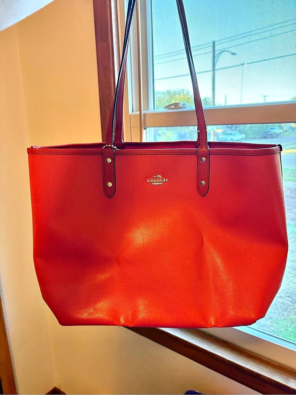 Coach Reversible City Tote Red Leather-Textured Tote